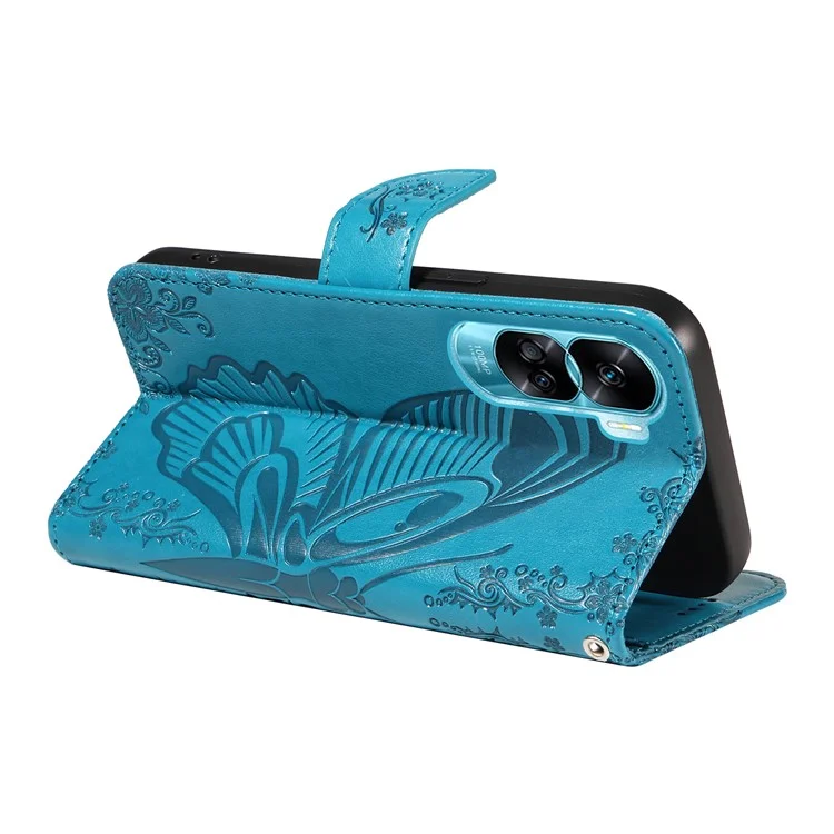 Чехол-кошелек для For Honor 90 Lite 5G / X50i 5G с бабочкиным рисунком, противоударный, из искусственной кожи - синий