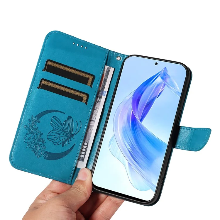 Чехол-кошелек для For Honor 90 Lite 5G / X50i 5G с бабочкиным рисунком, противоударный, из искусственной кожи - синий
