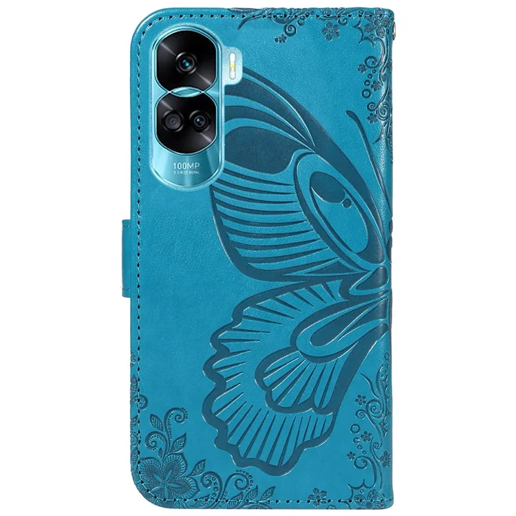 Чехол-кошелек для For Honor 90 Lite 5G / X50i 5G с бабочкиным рисунком, противоударный, из искусственной кожи - синий