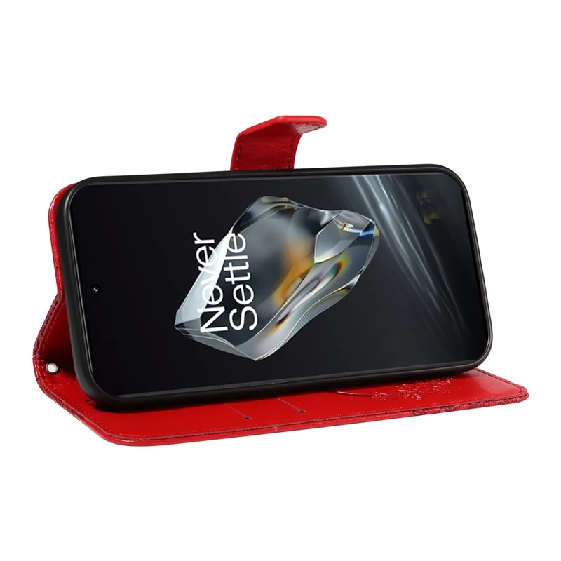 For OnePlus 12 5G Case Butterfly Imprint Leather Wallet Phone Cover with Strap - Red
