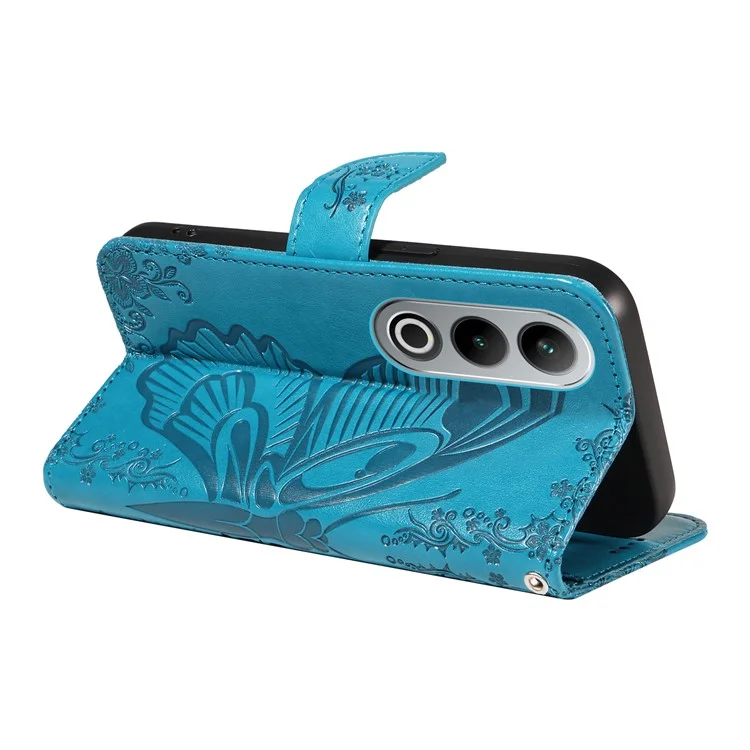 For OnePlus Ace 3V 5G Case Leather Wallet Flip Stand Butterfly Pattern Phone Cover - Blue