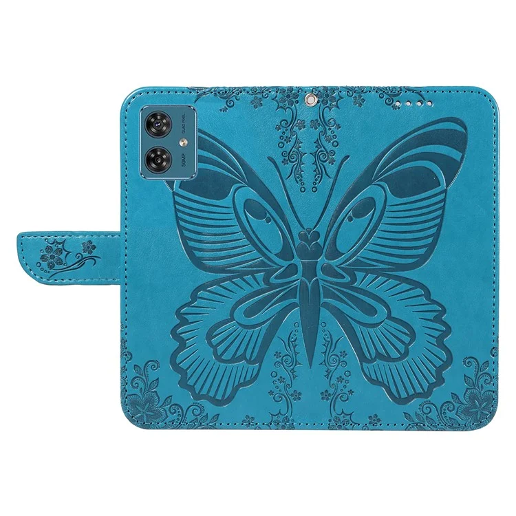 Para Motorola Moto G54 5G Leather Phone Case com Fecho Magnético Borboleta Impresso - Azul