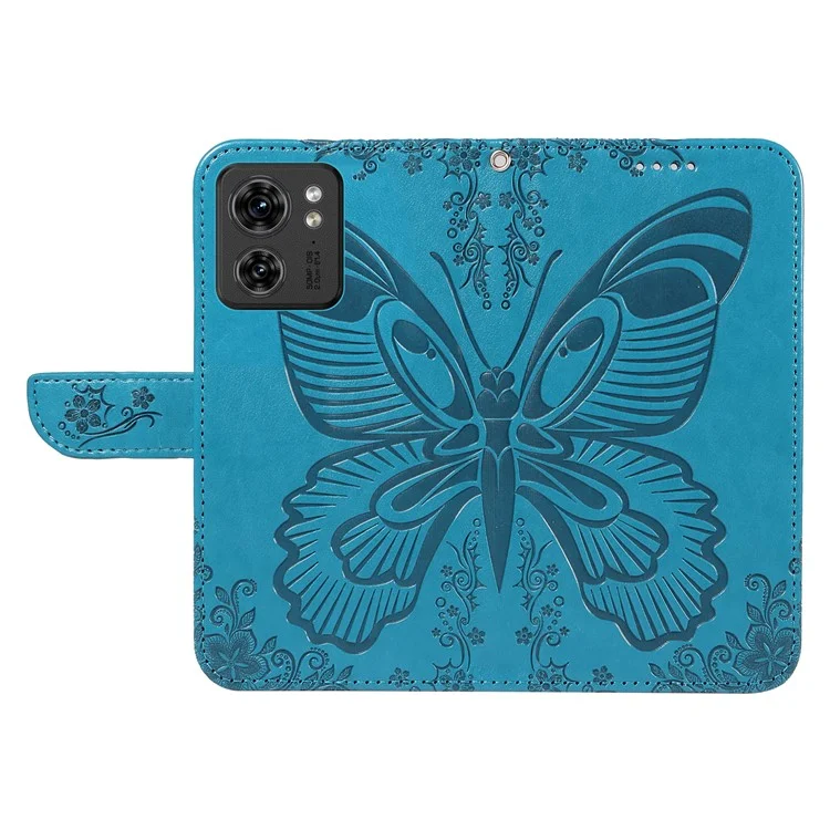 Para Motorola Edge 40 5G Case PU Leather Butterfly Imprinted Phone Cover Wallet - Azul