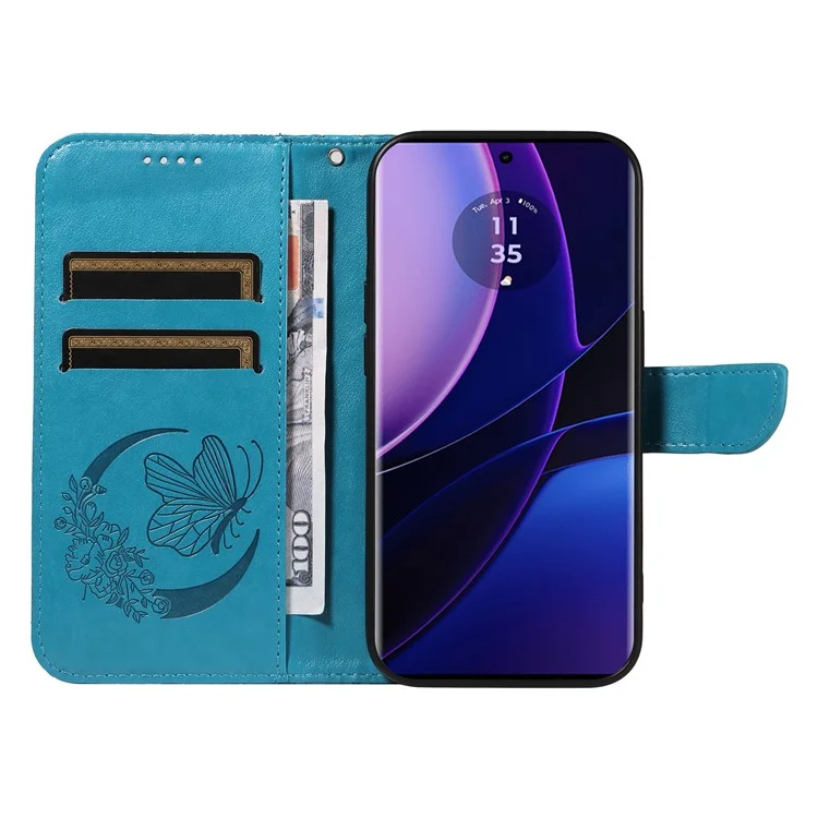 Para Motorola Edge 40 5G Case PU Leather Butterfly Imprinted Phone Cover Wallet - Azul