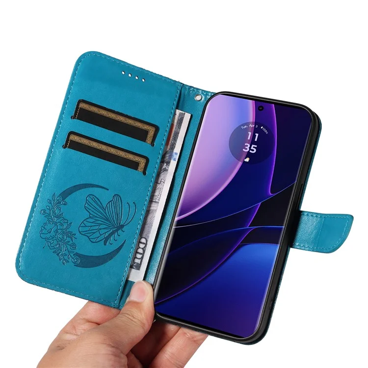 Para Motorola Edge 40 5G Case PU Leather Butterfly Imprinted Phone Cover Wallet - Azul