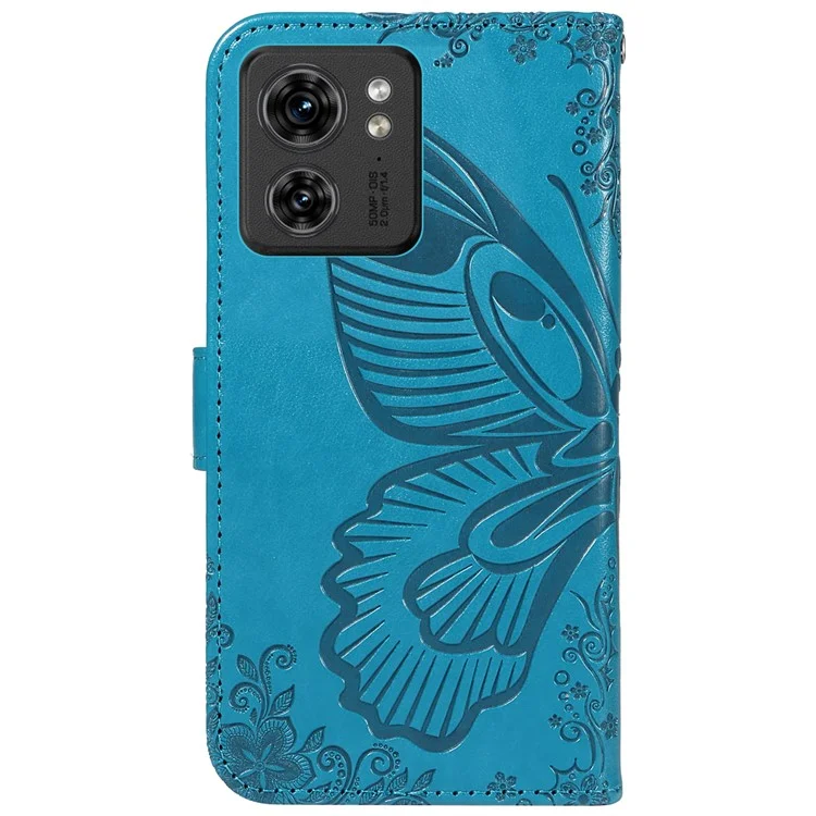 Para Motorola Edge 40 5G Case PU Leather Butterfly Imprinted Phone Cover Wallet - Azul