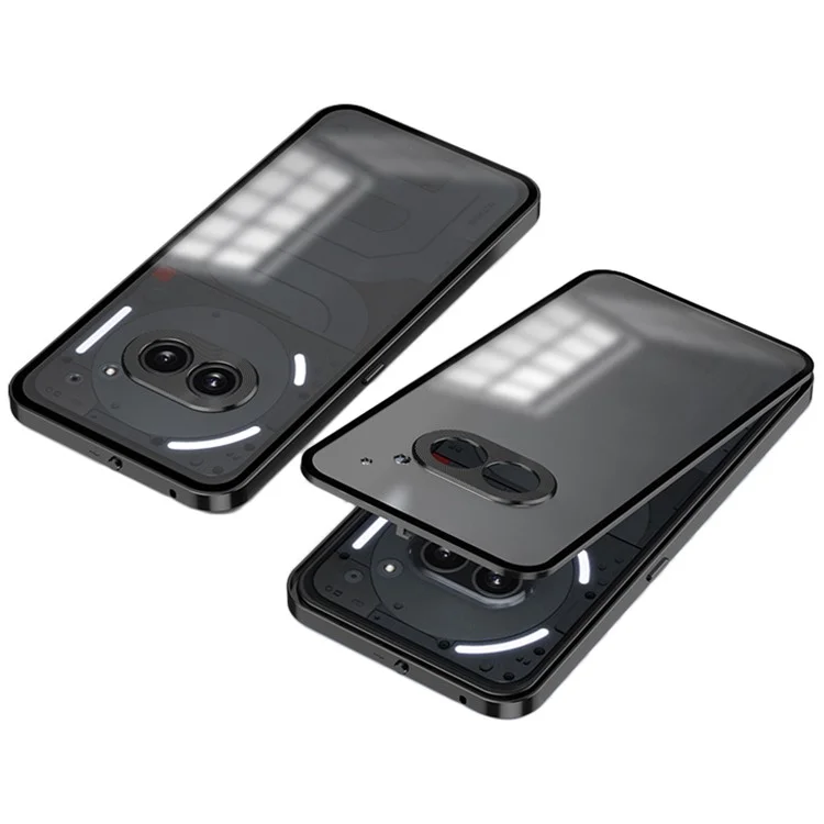 For Nothing Phone (2a) Case Pop-Up Snap Lock Anti-Drop Aluminium Alloy+PC Matte Phone Cover - Black