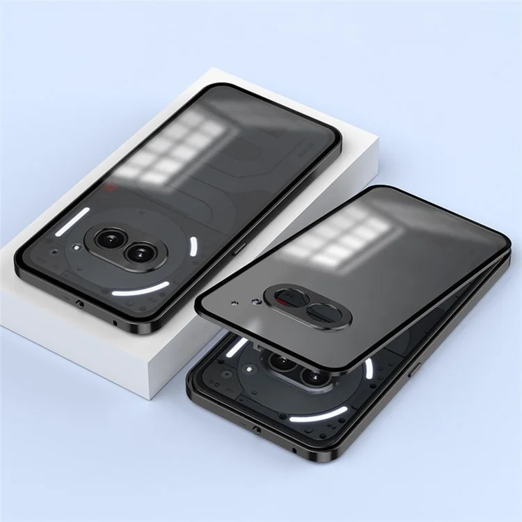 For Nothing Phone (2a) Case Pop-Up Snap Lock Anti-Drop Aluminium Alloy+PC Matte Phone Cover - Black
