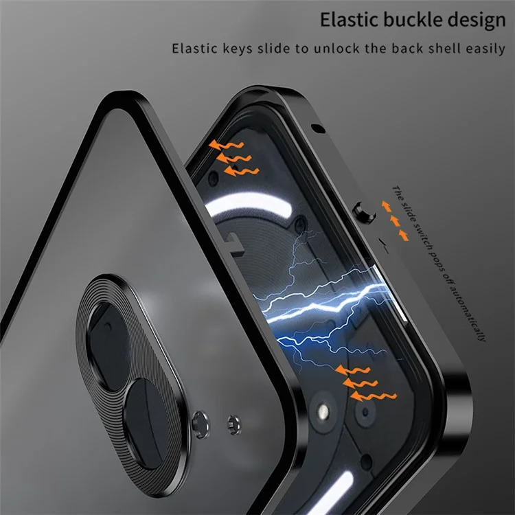 For Nothing Phone (2a) Case Pop-Up Snap Lock Anti-Drop Aluminium Alloy+PC Matte Phone Cover - Black