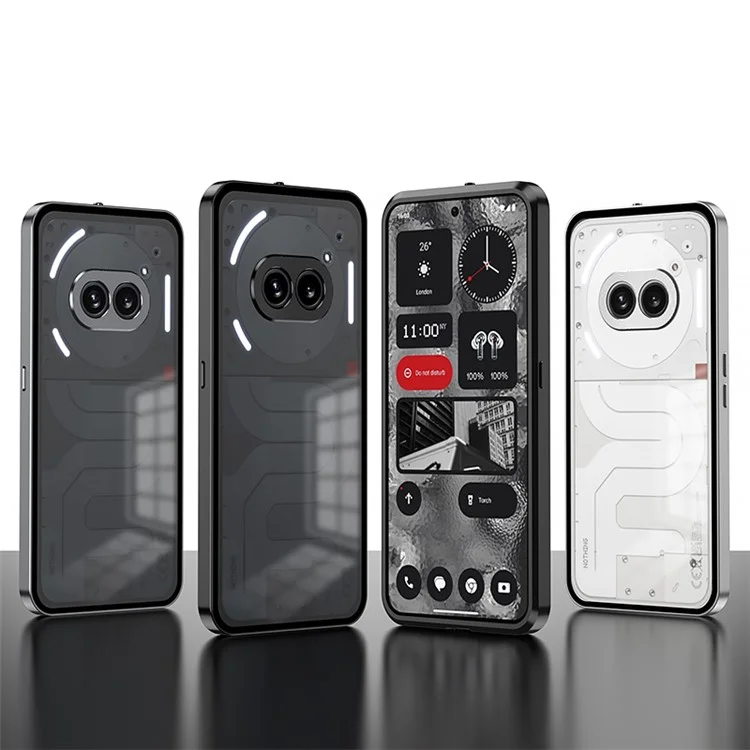 For Nothing Phone (2a) Case Pop-Up Snap Lock Anti-Drop Aluminium Alloy+PC Matte Phone Cover - Black