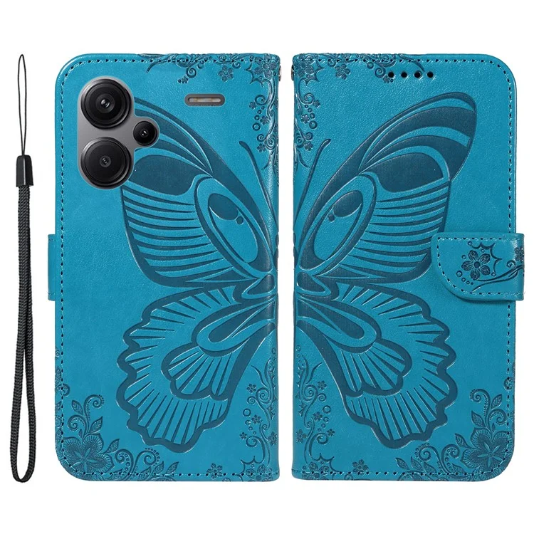 For Xiaomi Redmi Note 13 Pro+ 5G Case Butterfly Pattern PU Leather Folio Flip Phone Cover - Blue