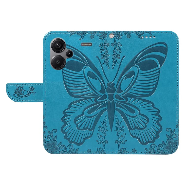 For Xiaomi Redmi Note 13 Pro+ 5G Case Butterfly Pattern PU Leather Folio Flip Phone Cover - Blue