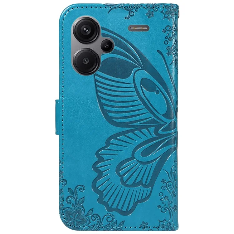For Xiaomi Redmi Note 13 Pro+ 5G Case Butterfly Pattern PU Leather Folio Flip Phone Cover - Blue