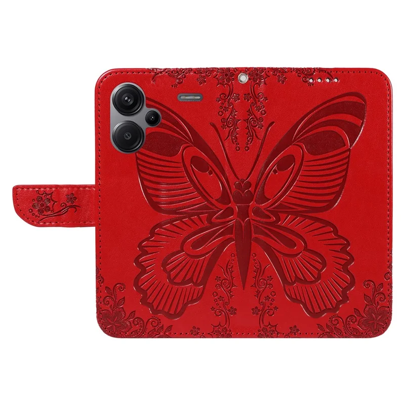 For Xiaomi Redmi Note 13 Pro+ 5G Case Butterfly Pattern PU Leather Folio Flip Phone Cover - Red