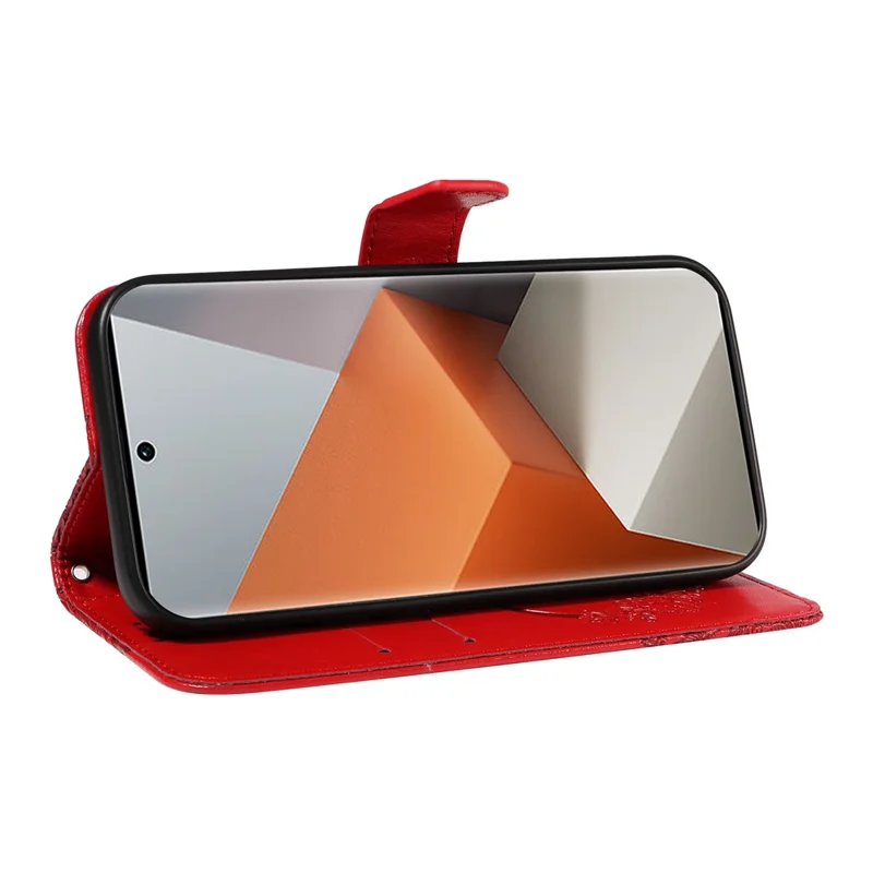 For Xiaomi Redmi Note 13 Pro+ 5G Case Butterfly Pattern PU Leather Folio Flip Phone Cover - Red