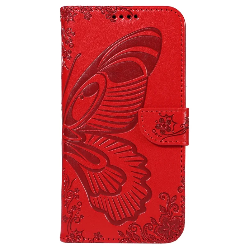 For Xiaomi Redmi Note 13 Pro+ 5G Case Butterfly Pattern PU Leather Folio Flip Phone Cover - Red