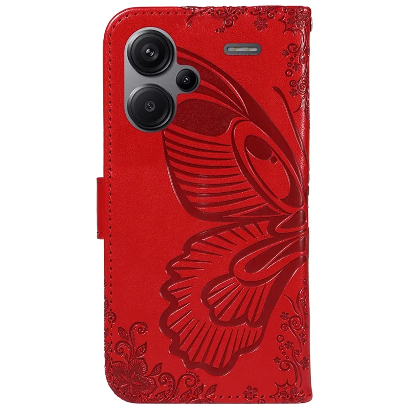 For Xiaomi Redmi Note 13 Pro+ 5G Case Butterfly Pattern PU Leather Folio Flip Phone Cover - Red