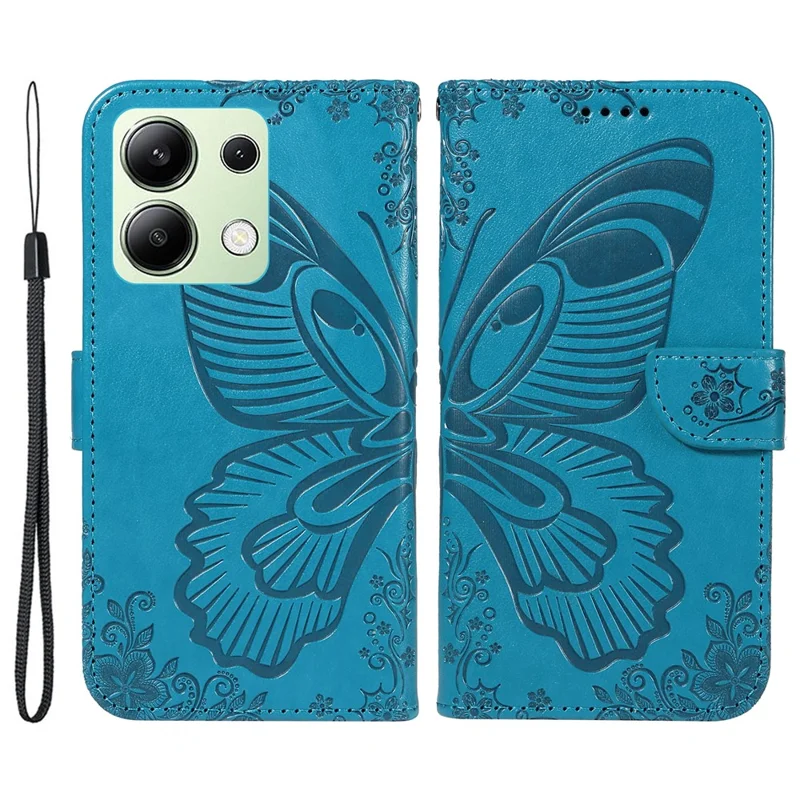 Für Xiaomi Redmi Note 13 4G bedruckter Schmetterlingsmuster-Großhandelsmobiltelefon-Koffer PU-Leder Flip-Telefonabdeckung - Blau