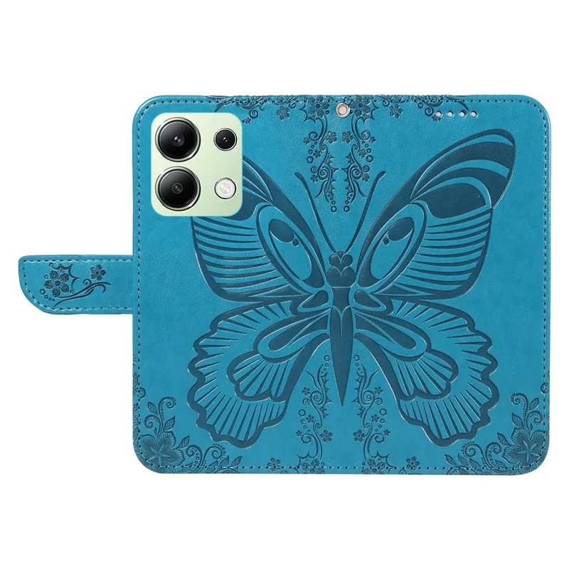 Für Xiaomi Redmi Note 13 4G bedruckter Schmetterlingsmuster-Großhandelsmobiltelefon-Koffer PU-Leder Flip-Telefonabdeckung - Blau