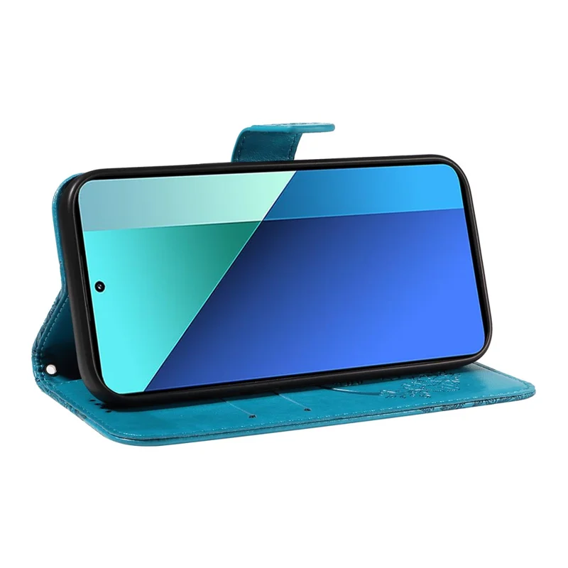 Für Xiaomi Redmi Note 13 4G bedruckter Schmetterlingsmuster-Großhandelsmobiltelefon-Koffer PU-Leder Flip-Telefonabdeckung - Blau
