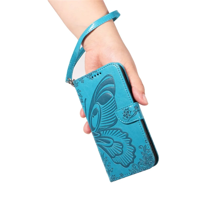 Für Xiaomi Redmi Note 13 4G bedruckter Schmetterlingsmuster-Großhandelsmobiltelefon-Koffer PU-Leder Flip-Telefonabdeckung - Blau