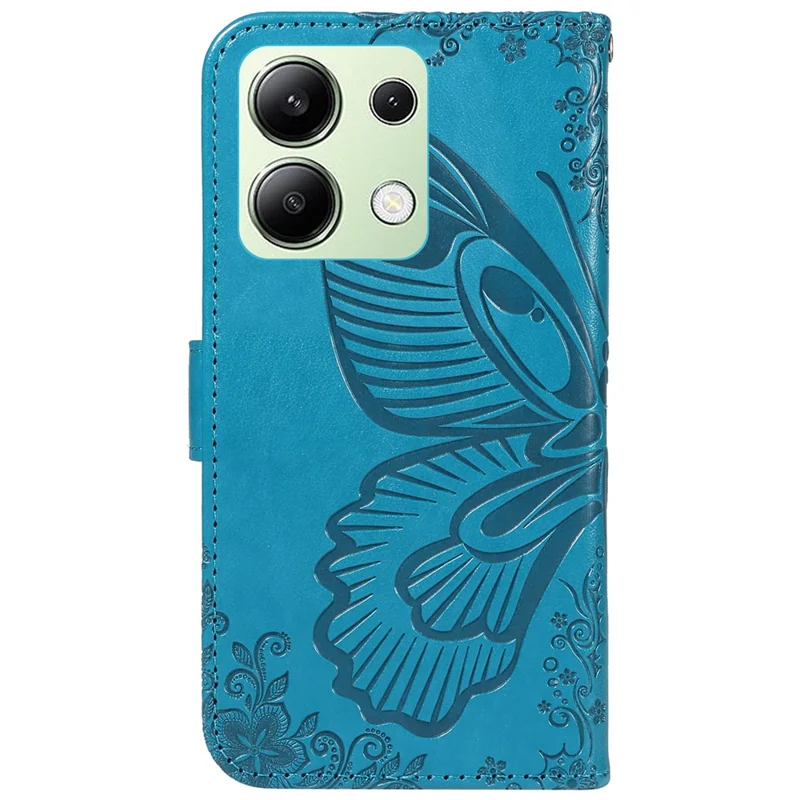 Für Xiaomi Redmi Note 13 4G bedruckter Schmetterlingsmuster-Großhandelsmobiltelefon-Koffer PU-Leder Flip-Telefonabdeckung - Blau
