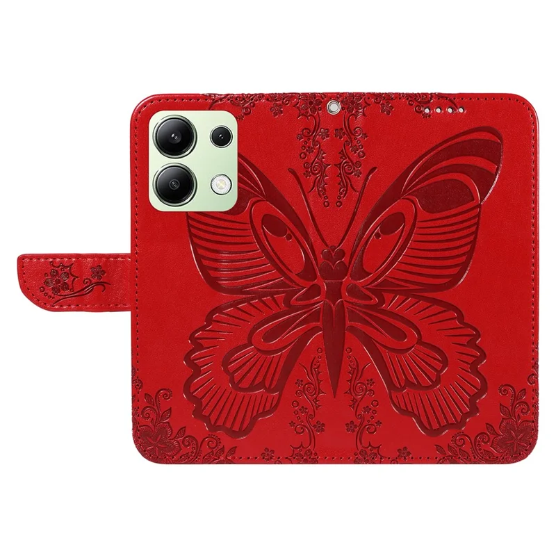 For Xiaomi Redmi Note 13 4G Imprinted Butterfly Pattern   Phone Case PU Leather Flip Phone Cover - Red