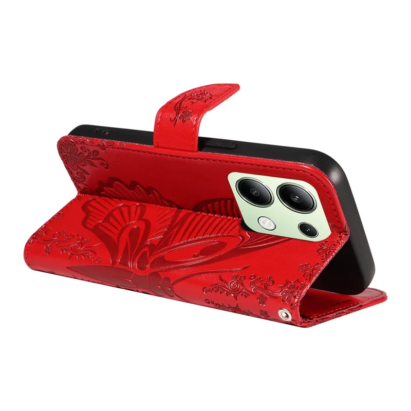 For Xiaomi Redmi Note 13 4G Imprinted Butterfly Pattern   Phone Case PU Leather Flip Phone Cover - Red