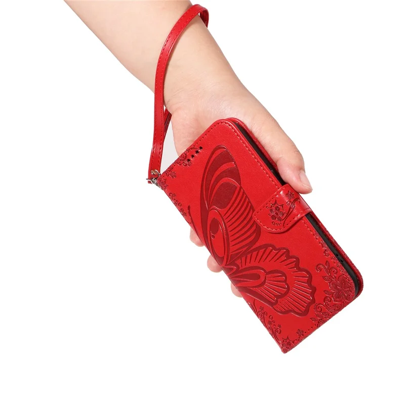 For Xiaomi Redmi Note 13 4G Imprinted Butterfly Pattern   Phone Case PU Leather Flip Phone Cover - Red