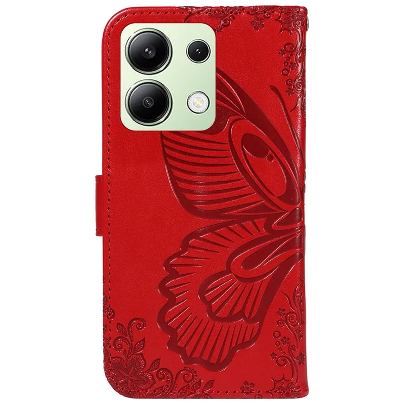 For Xiaomi Redmi Note 13 4G Imprinted Butterfly Pattern   Phone Case PU Leather Flip Phone Cover - Red