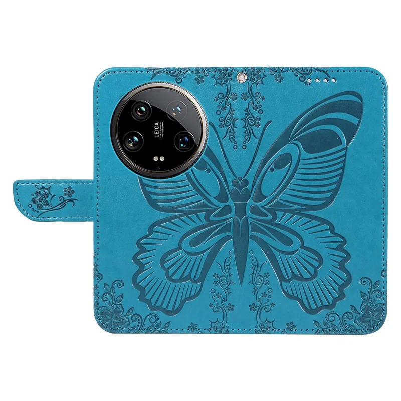 For Xiaomi 14 Ultra Mobile Phone Case Butterfly Pattern PU Leather Stand Phone Cover - Blue