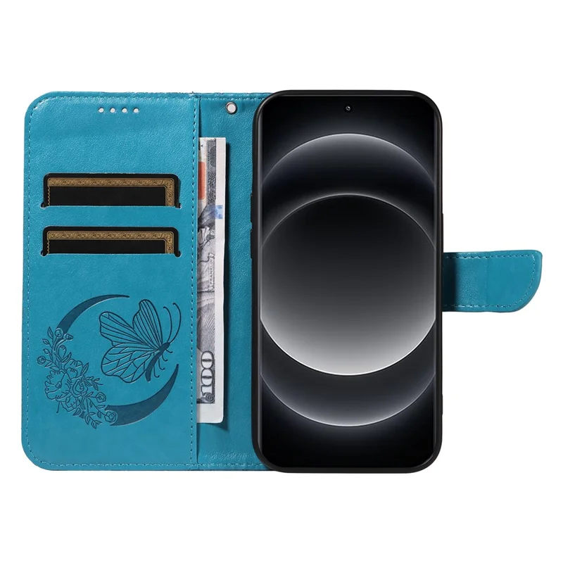For Xiaomi 14 Ultra Mobile Phone Case Butterfly Pattern PU Leather Stand Phone Cover - Blue