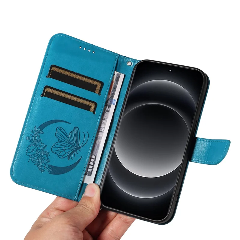 For Xiaomi 14 Ultra Mobile Phone Case Butterfly Pattern PU Leather Stand Phone Cover - Blue