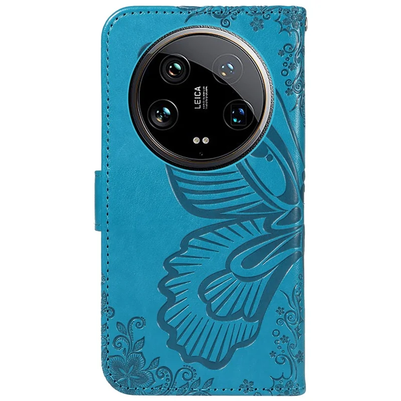 For Xiaomi 14 Ultra Mobile Phone Case Butterfly Pattern PU Leather Stand Phone Cover - Blue