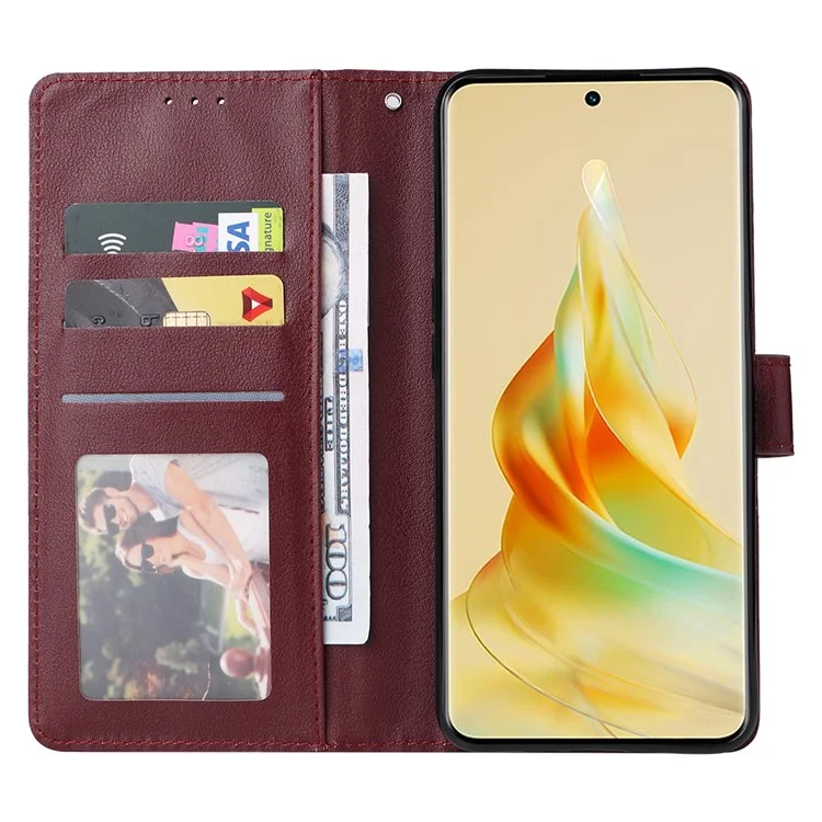 Para Oppo A1 Pro 5G / Reno8 T 5G Capa 3 Slots de Cartão à Prova de Quedas Capa de Carteira de Couro - Vermelho Vinho