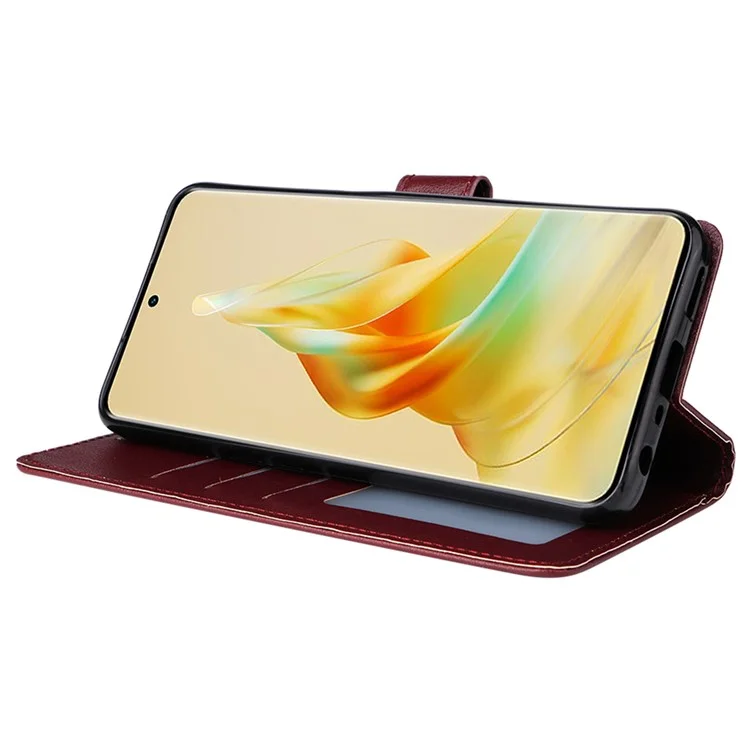 Para Oppo A1 Pro 5G / Reno8 T 5G Capa 3 Slots de Cartão à Prova de Quedas Capa de Carteira de Couro - Vermelho Vinho