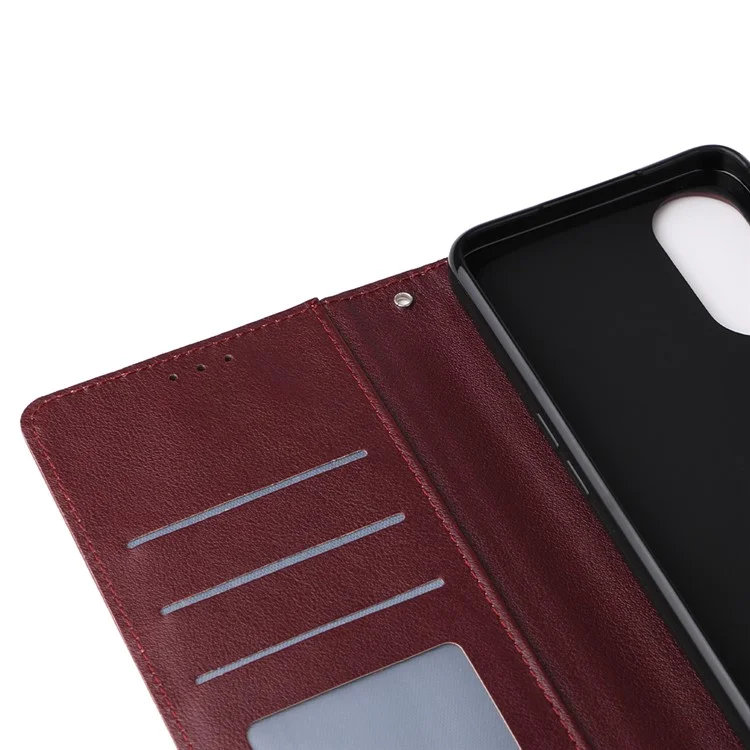 Para Oppo A1 Pro 5G / Reno8 T 5G Capa 3 Slots de Cartão à Prova de Quedas Capa de Carteira de Couro - Vermelho Vinho