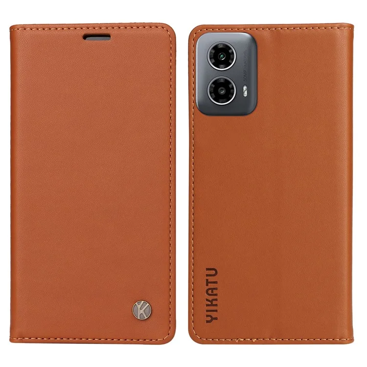 YIKATU YK-001 For Motorola Moto G45 5G / G34 5G Case Magnetic Closure Full Protection Leather Phone Cover - Brown