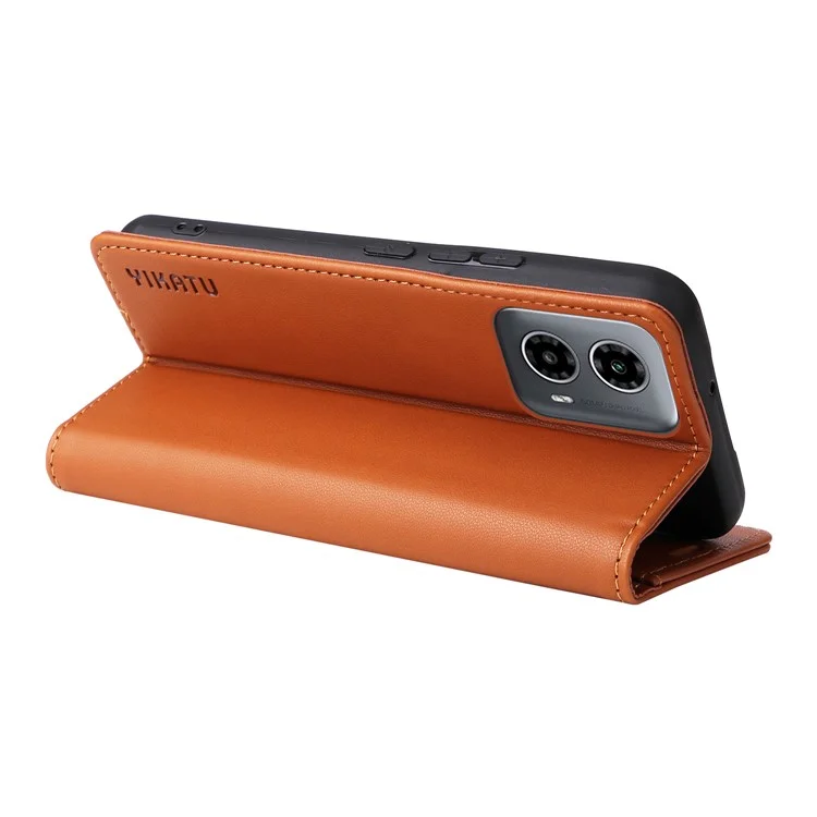 YIKATU YK-001 For Motorola Moto G45 5G / G34 5G Case Magnetic Closure Full Protection Leather Phone Cover - Brown