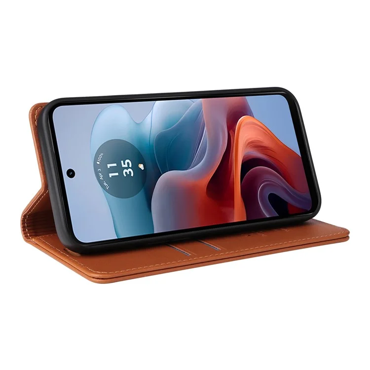 YIKATU YK-001 For Motorola Moto G45 5G / G34 5G Case Magnetic Closure Full Protection Leather Phone Cover - Brown