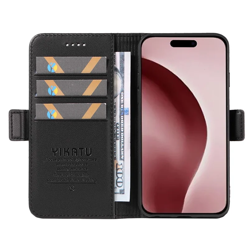 YIKATU YK-003 Per iPhone 16 Pro Case Wallet Card Slots PU Leather Phone Cover - Nero