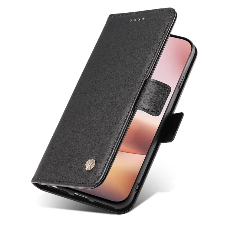 YIKATU YK-003 Чехол-бумажник для iPhone 16 Plus из натуральной кожи с складной подставкой - Черный