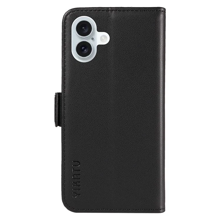 YIKATU YK-003 Чехол-бумажник для iPhone 16 Plus из натуральной кожи с складной подставкой - Черный