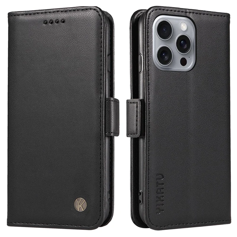 YIKATU YK-003 Per iPhone 16 Pro Max Case PU Leather Folio Flip Phone Cover - Nero