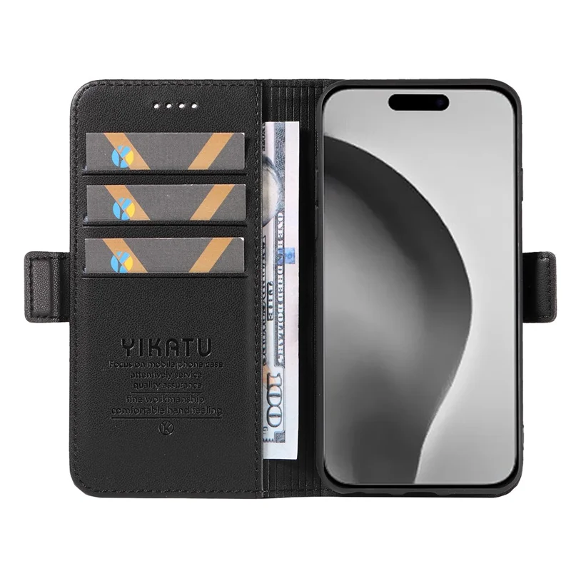 YIKATU YK-003 Per iPhone 16 Pro Max Case PU Leather Folio Flip Phone Cover - Nero