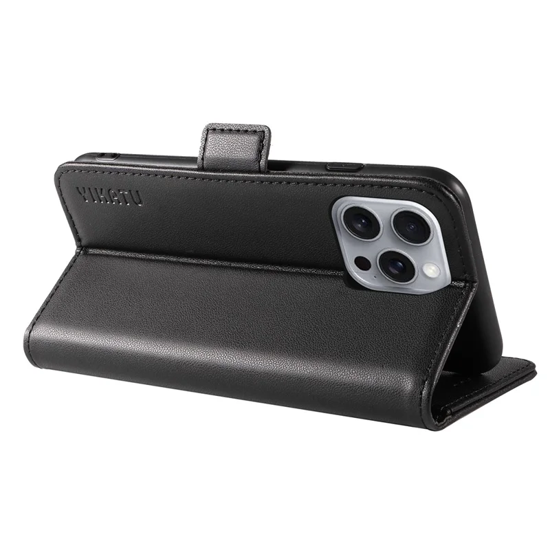 YIKATU YK-003 Per iPhone 16 Pro Max Case PU Leather Folio Flip Phone Cover - Nero