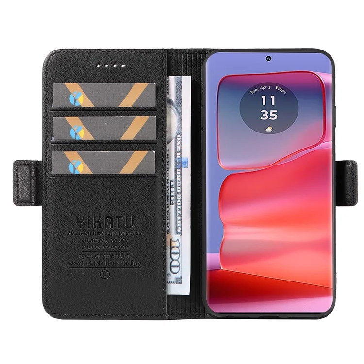 YIKATU YK-003 Für Motorola Edge 50 Pro 5G Hülle PU-Leder Magnetischer Schützender Klapphülle - Schwarz
