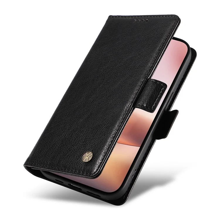 YIKATU YK-007 For iPhone 16 Plus Case Litchi Texture Wallet PU Leather Flip Phone Cover - Noir