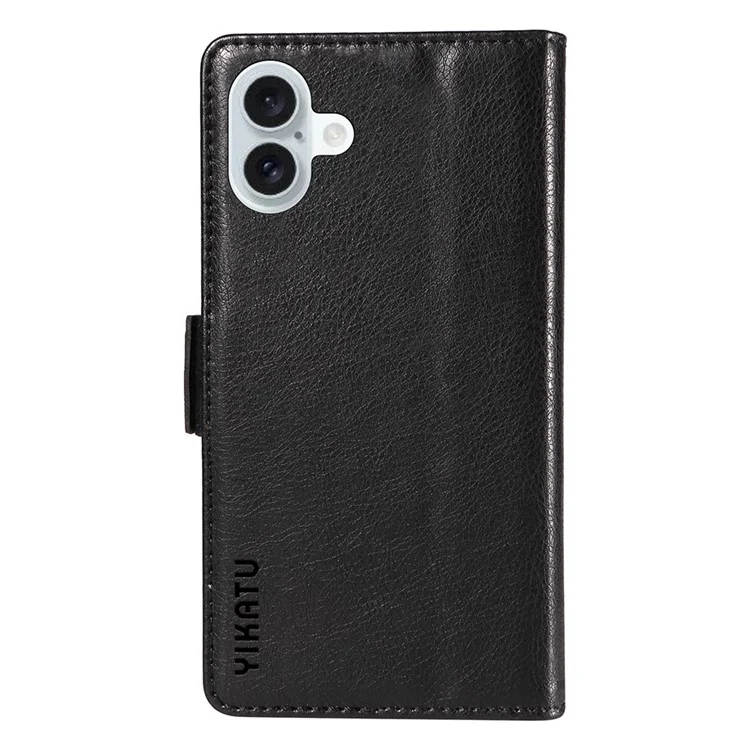 YIKATU YK-007 For iPhone 16 Plus Case Litchi Texture Wallet PU Leather Flip Phone Cover - Noir