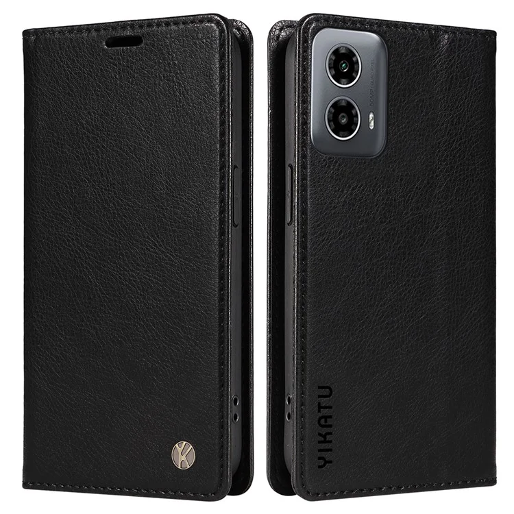 YIKATU YK-006 Para Motorola Moto G45 5G / G34 5G Caja de Teléfono de Cuero Cubierta Textura de Lichí Cierre Magnético - Negro